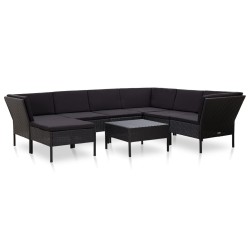 vidaXL Set muebles de jardín 8 piezas y cojines ratán sintético negro