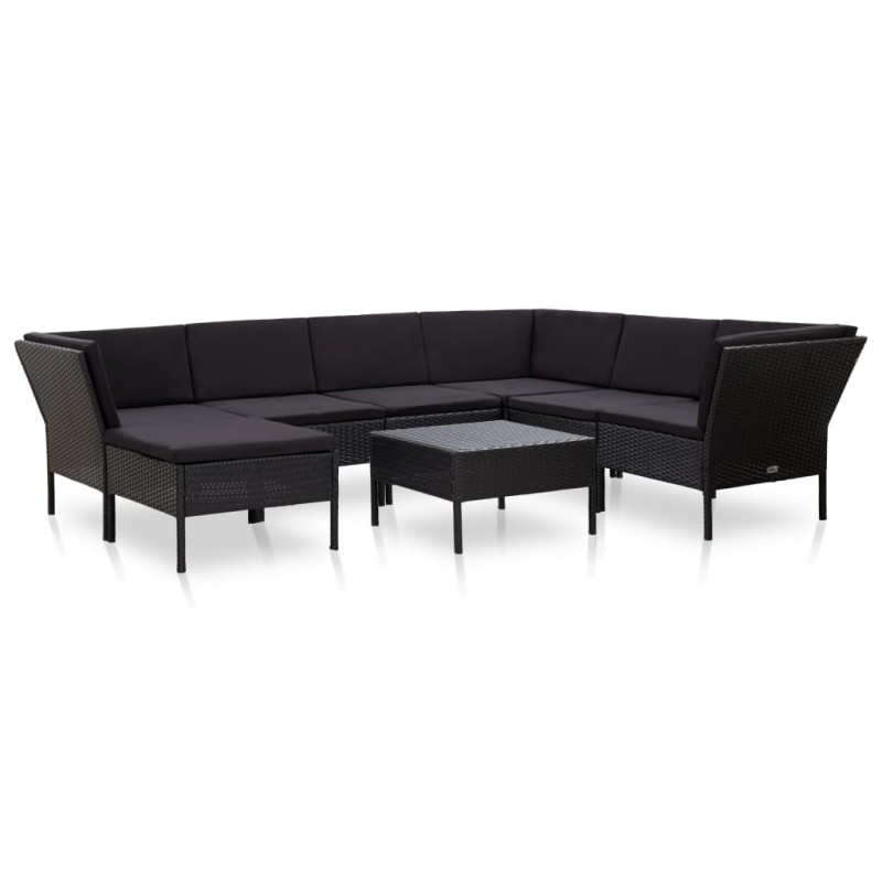 vidaXL Set muebles de jardín 8 piezas y cojines ratán sintético negro