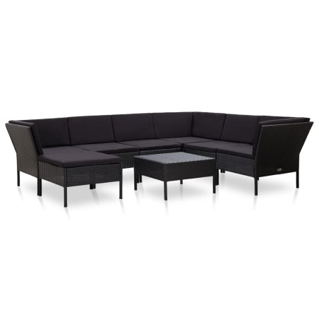 vidaXL Set muebles de jardín 8 piezas y cojines ratán sintético negro