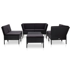 vidaXL Set muebles de jardín 8 piezas y cojines ratán sintético negro
