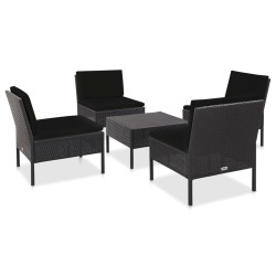vidaXL Set de sofás de jardín 5 piezas y cojines ratán sintético negro