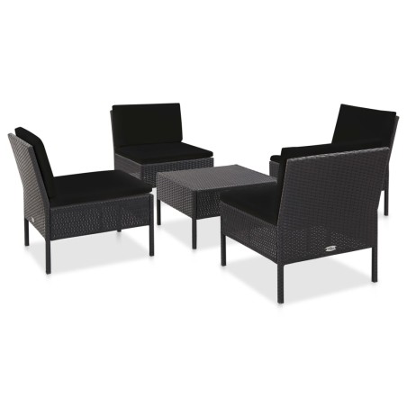 vidaXL Set de sofás de jardín 5 piezas y cojines ratán sintético negro
