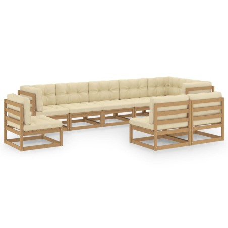 vidaXL Juego de muebles de jardín 9 pzas y cojines madera maciza pino