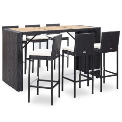 vidaXL Set muebles bar jardín 7 piezas y cojines ratán sintético negro