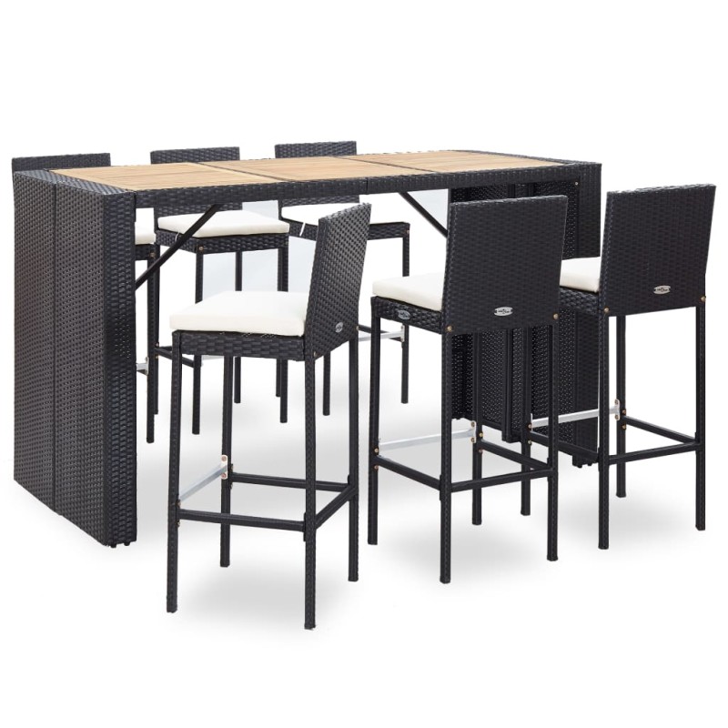 vidaXL Set muebles bar jardín 7 piezas y cojines ratán sintético negro vidaXL Set muebles bar jardín 7 piezas y cojines ratán sintético negro