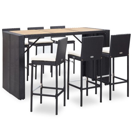 vidaXL Set muebles bar jardín 7 piezas y cojines ratán sintético negro