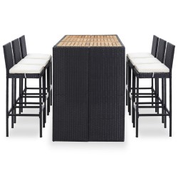 vidaXL Set muebles bar jardín 7 piezas y cojines ratán sintético negro