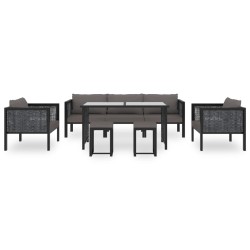 vidaXL Muebles jardín 8 pzas y cojines ratán sintético gris antracita