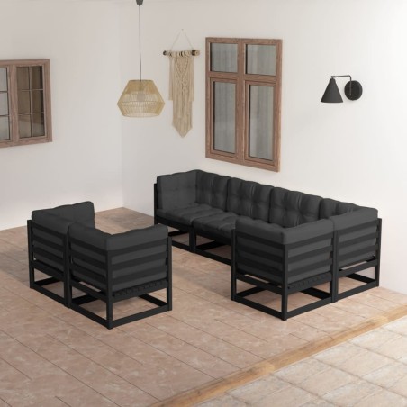 vidaXL Juego de muebles de jardín 7 pzas y cojines madera maciza pino