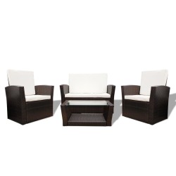 vidaXL Set muebles de jardín 4 piezas y cojines ratán sintético marrón