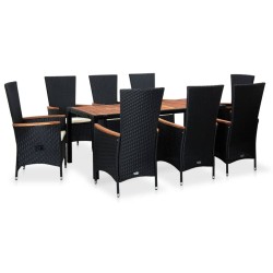 vidaXL Set comedor jardín 9 piezas ratán sintético y madera acacia negro