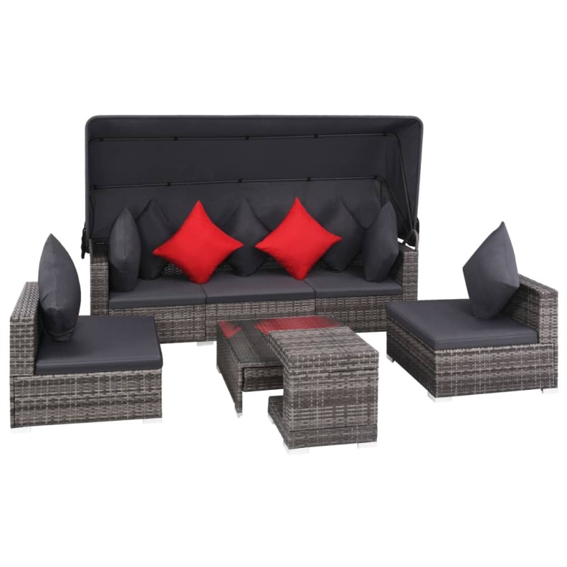 vidaXL Set de sofás de jardín 7 piezas y cojines ratán sintético gris vidaXL Set de sofás de jardín 7 piezas y cojines ratán sintético gris