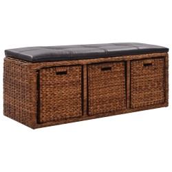 vidaXL Banco con 3 cestas hierba marina 105x40x42 cm marrón