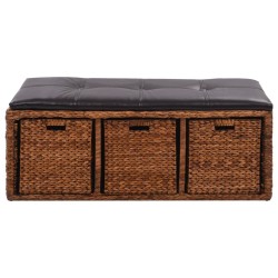 vidaXL Banco con 3 cestas hierba marina 105x40x42 cm marrón
