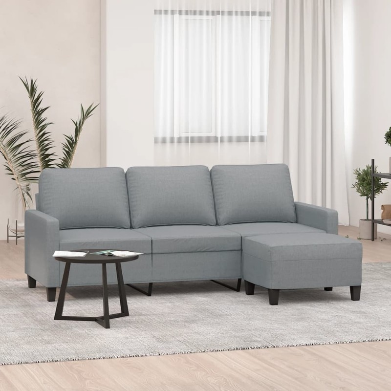 vidaXL Sofá de 3 plazas con taburete de tela gris claro 180 cm vidaXL Sofá de 3 plazas con taburete de tela gris claro 180 cm