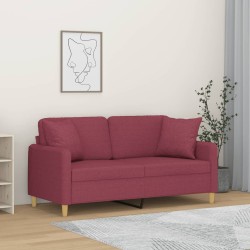 vidaXL Sofá de 2 plazas con cojines tela rojo tinto 140 cm