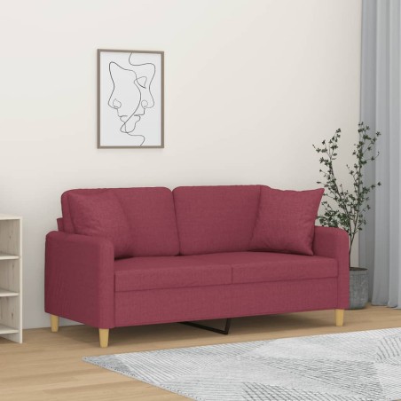 vidaXL Sofá de 2 plazas con cojines tela rojo tinto 140 cm