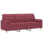vidaXL Sofá de 3 plazas con cojines tela rojo tinto 180 cm vidaXL Sofá de 3 plazas con cojines tela rojo tinto 180 cm