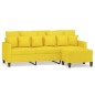 vidaXL Sofá de 3 plazas con taburete de tela amarillo claro 180 cm vidaXL Sofá de 3 plazas con taburete de tela amarillo claro 180 cm