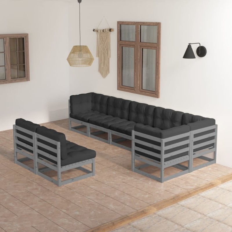 vidaXL Muebles de jardín 8 pzas y cojines madera maciza pino vidaXL Muebles de jardín 8 pzas y cojines madera maciza pino