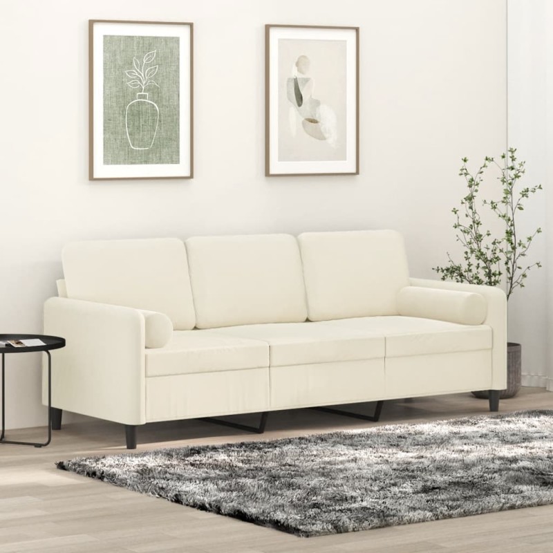 vidaXL Sofá de 3 plazas con cojines terciopelo color crema 180 cm vidaXL Sofá de 3 plazas con cojines terciopelo color crema 180 cm