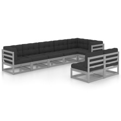 vidaXL Muebles de jardín 8 pzas y cojines madera maciza pino