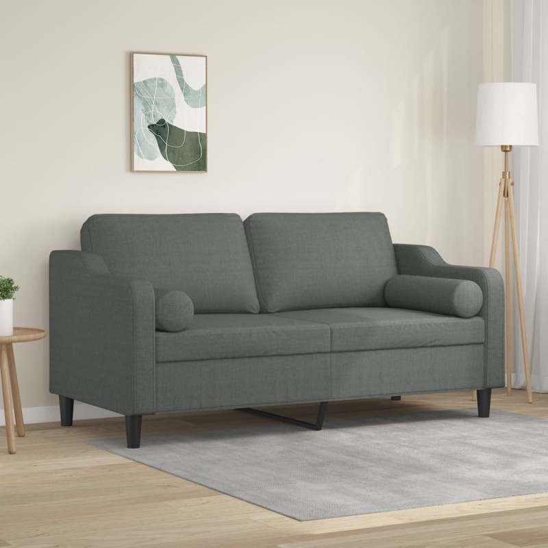 vidaXL Sofá de 2 plazas con cojines tela gris oscuro 140 cm vidaXL Sofá de 2 plazas con cojines tela gris oscuro 140 cm