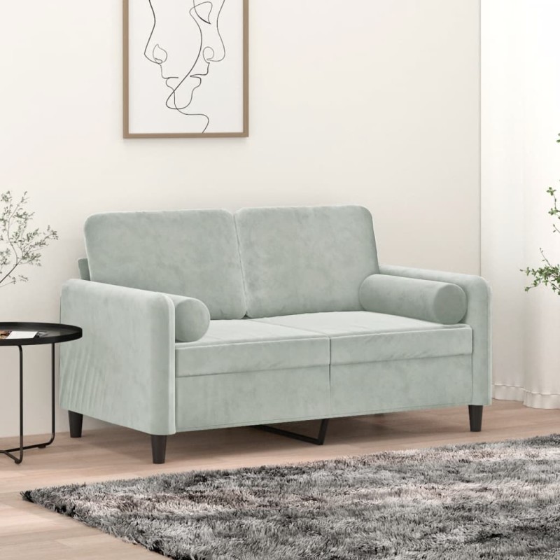 vidaXL Sofá de 2 plazas con cojines terciopelo gris claro 120 cm vidaXL Sofá de 2 plazas con cojines terciopelo gris claro 120 cm