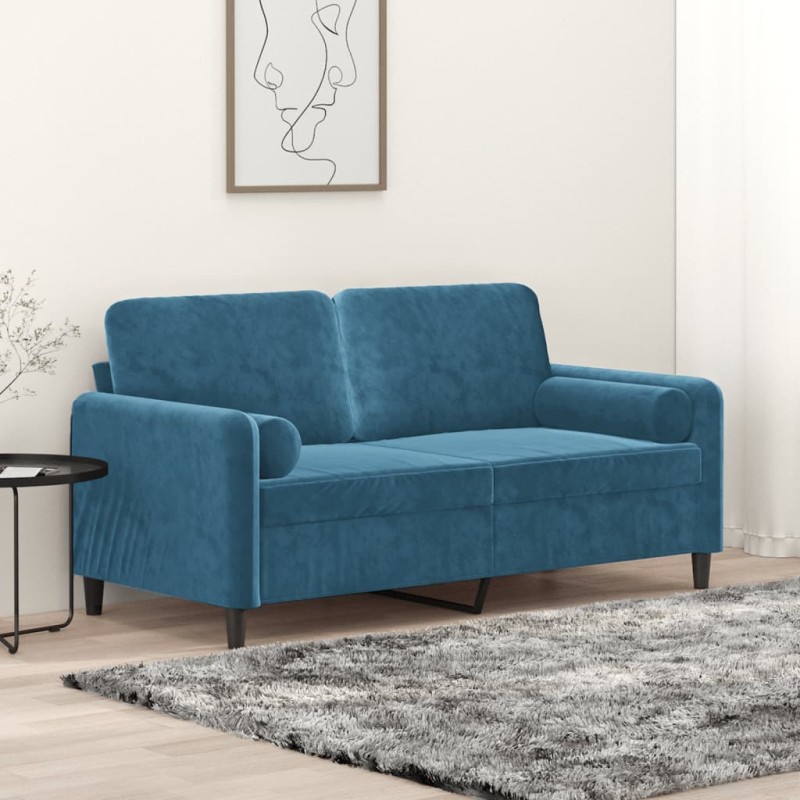 vidaXL Sofá de 2 plazas con cojines terciopelo azul 140 cm vidaXL Sofá de 2 plazas con cojines terciopelo azul 140 cm