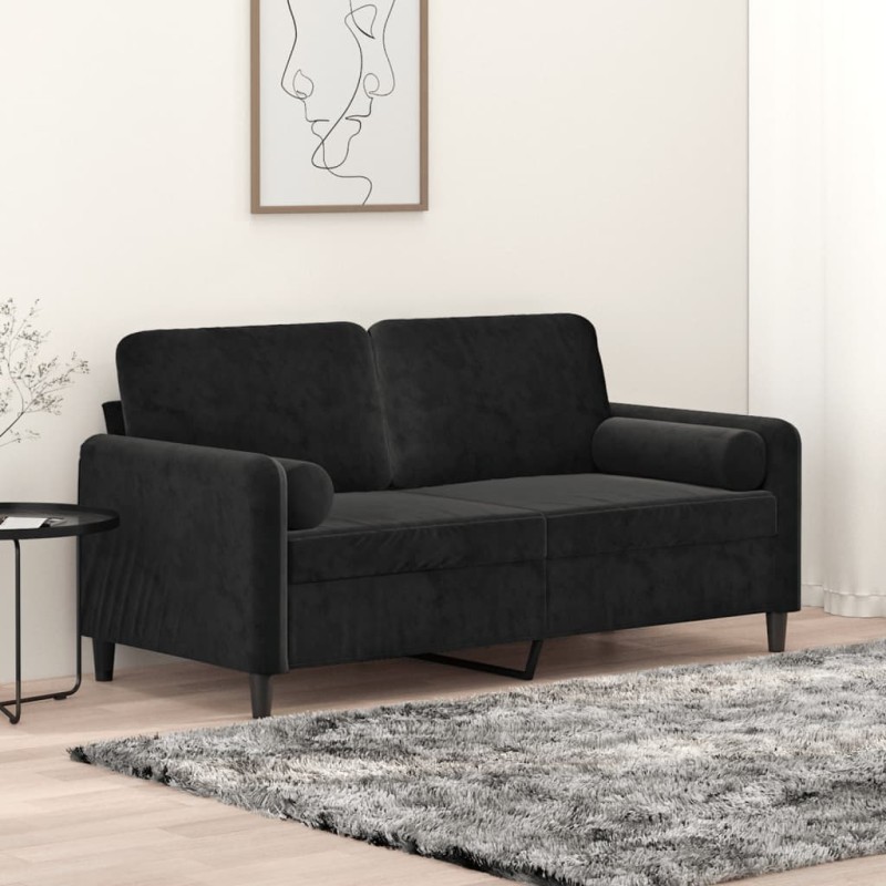 vidaXL Sofá de 2 plazas con cojines terciopelo negro 140 cm vidaXL Sofá de 2 plazas con cojines terciopelo negro 140 cm