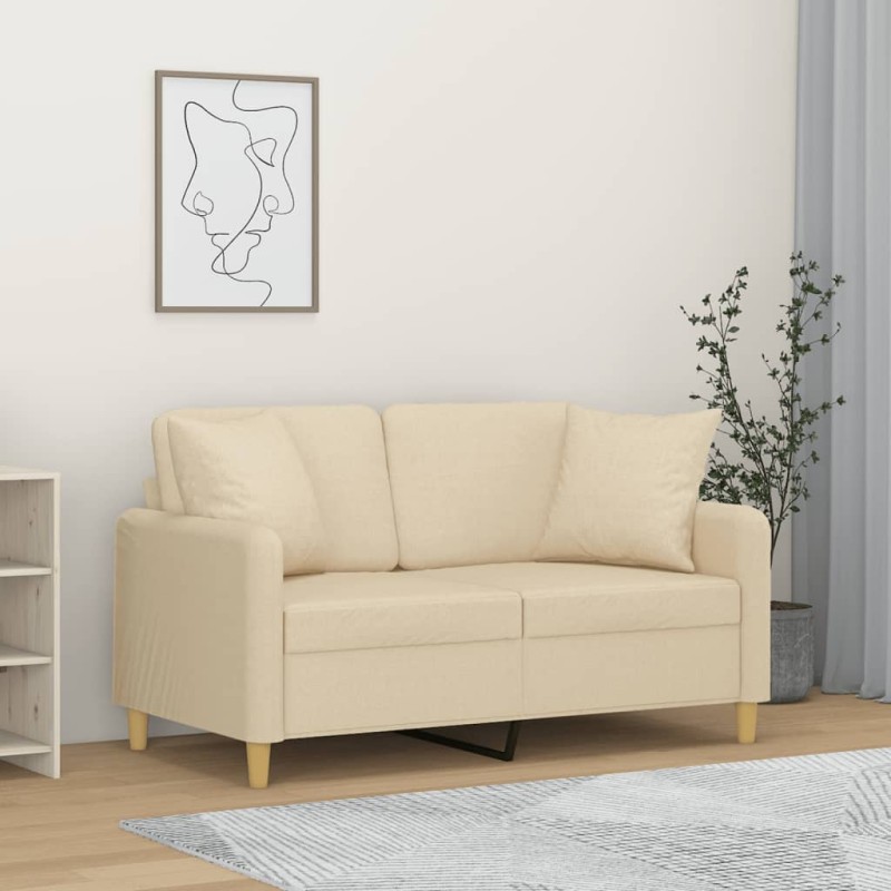 vidaXL Sofá de 2 plazas con cojines tela color crema 120 cm vidaXL Sofá de 2 plazas con cojines tela color crema 120 cm