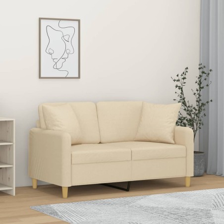 vidaXL Sofá de 2 plazas con cojines tela color crema 120 cm