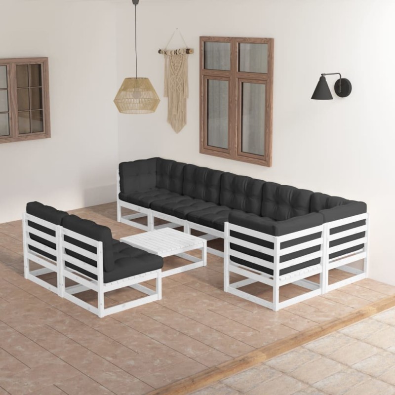 vidaXL Juego de muebles de jardín 9 pzas y cojines madera maciza pino vidaXL Juego de muebles de jardín 9 pzas y cojines madera maciza pino