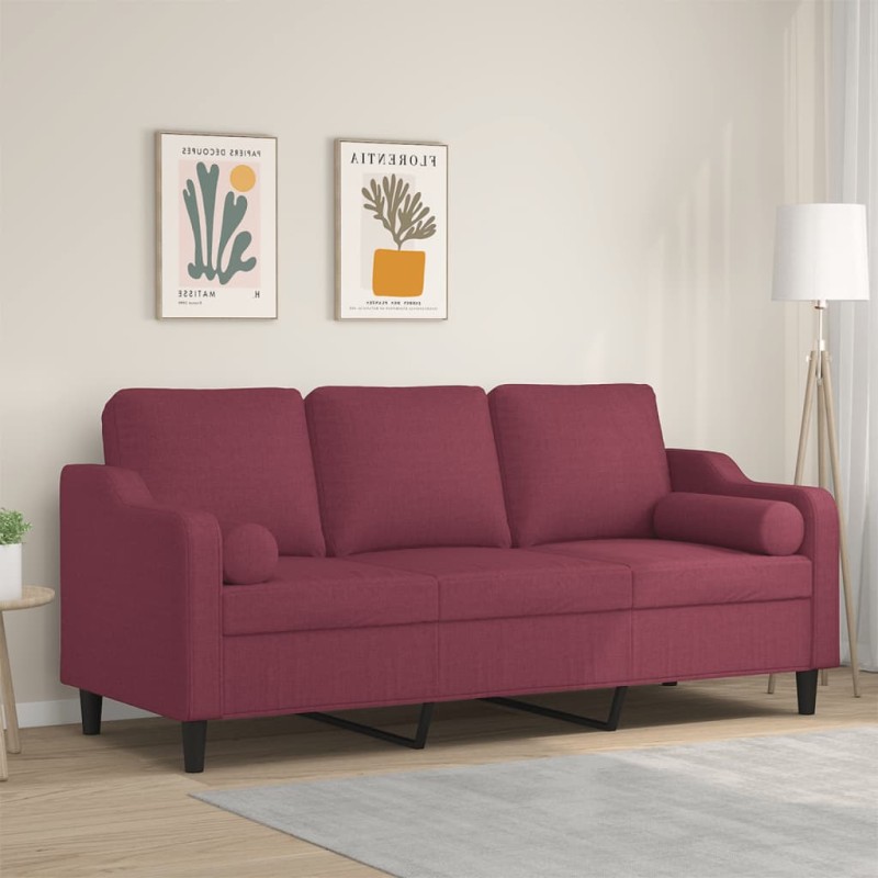 vidaXL Sofá de 3 plazas con cojines tela rojo tinto 180 cm vidaXL Sofá de 3 plazas con cojines tela rojo tinto 180 cm