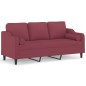 vidaXL Sofá de 3 plazas con cojines tela rojo tinto 180 cm vidaXL Sofá de 3 plazas con cojines tela rojo tinto 180 cm