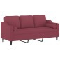 vidaXL Sofá de 3 plazas con cojines tela rojo tinto 180 cm vidaXL Sofá de 3 plazas con cojines tela rojo tinto 180 cm