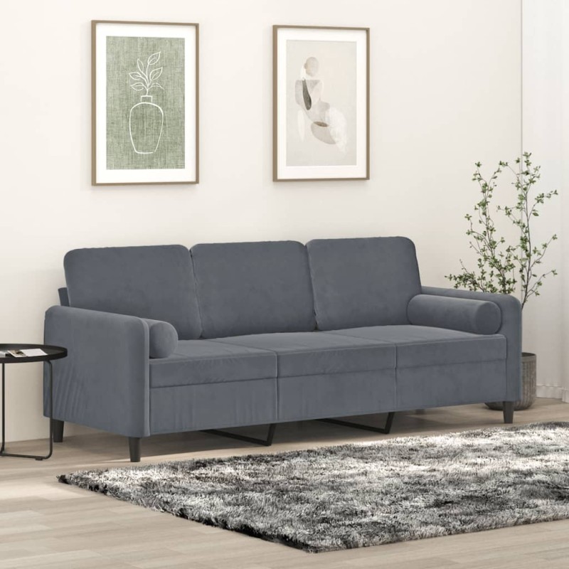 vidaXL Sofá de 3 plazas con cojines terciopelo gris oscuro 180 cm vidaXL Sofá de 3 plazas con cojines terciopelo gris oscuro 180 cm