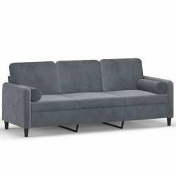 vidaXL Sofá de 3 plazas con cojines terciopelo gris oscuro 180 cm