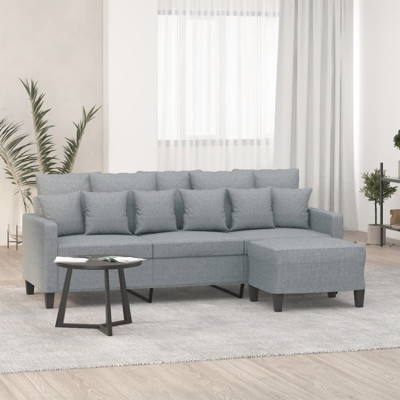vidaXL Sofá de 3 plazas con taburete de tela gris claro 180 cm vidaXL Sofá de 3 plazas con taburete de tela gris claro 180 cm