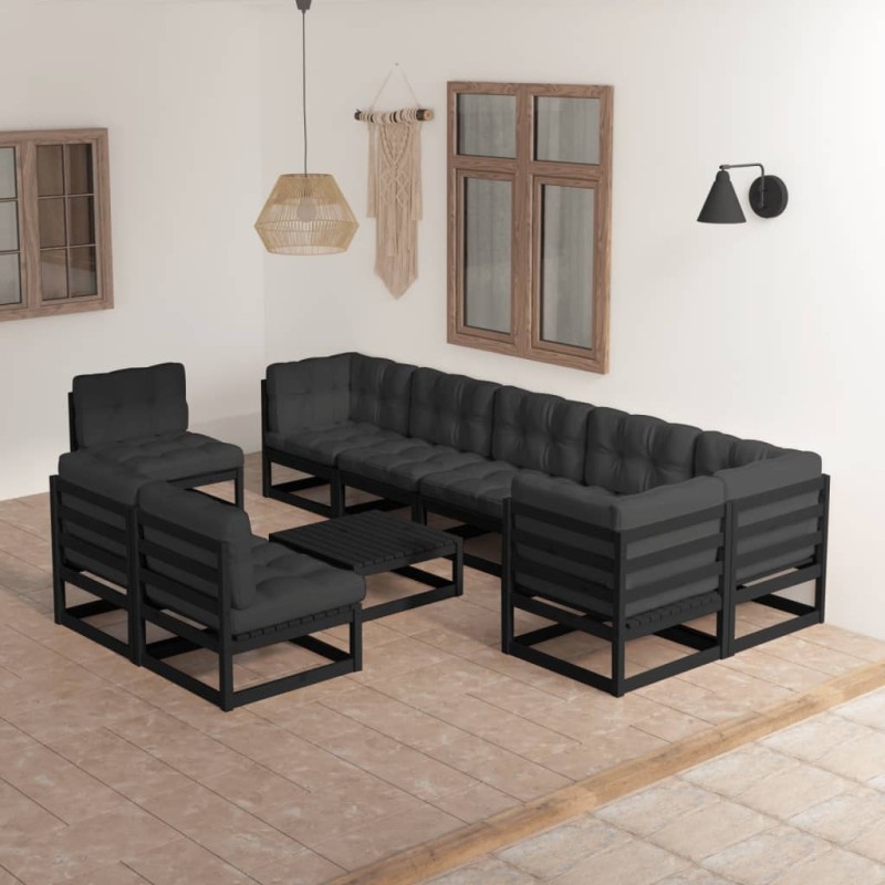 vidaXL Juego de muebles de jardín 10 pzas y cojines madera maciza pino vidaXL Juego de muebles de jardín 10 pzas y cojines madera maciza pino