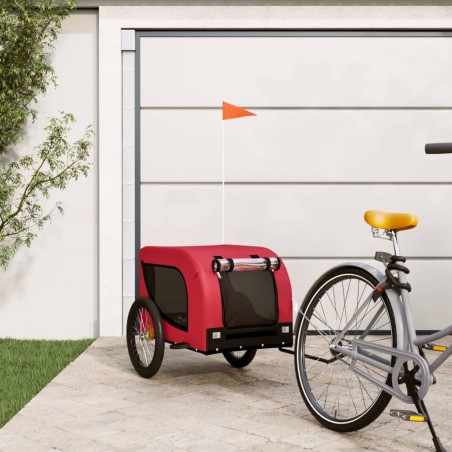 vidaXL Remolque de bicicleta mascotas hierro tela Oxford rojo negro