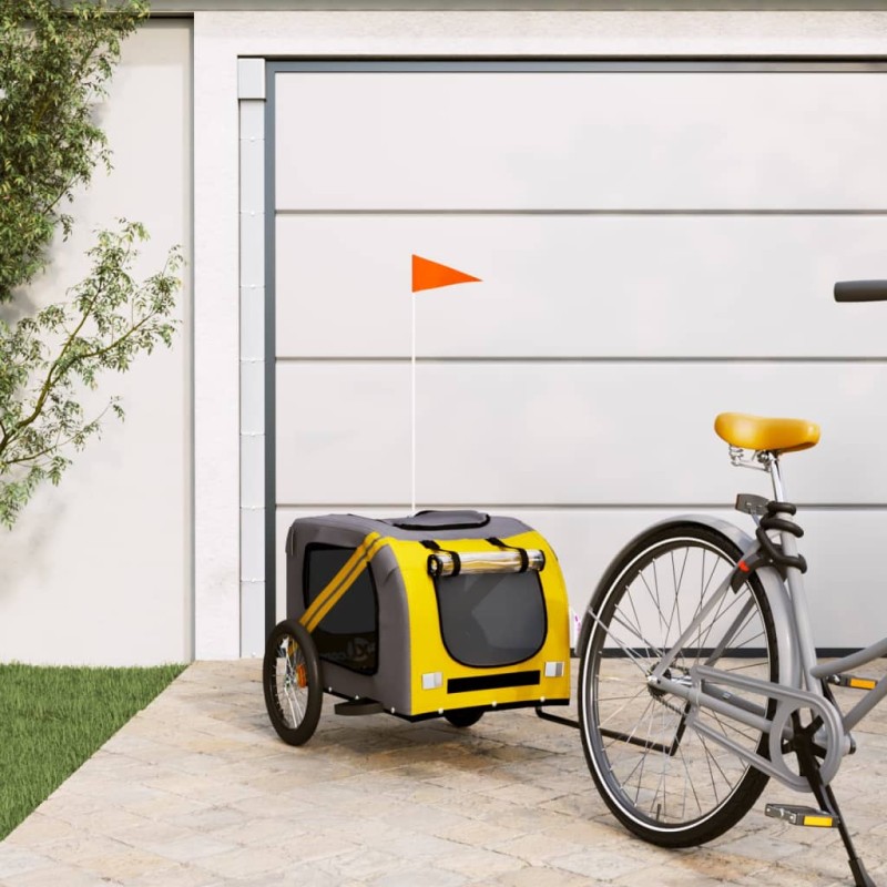 vidaXL Remolque de bicicleta mascotas hierro tela Oxford amarillo gris vidaXL Remolque de bicicleta mascotas hierro tela Oxford amarillo gris