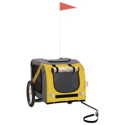 vidaXL Remolque de bicicleta mascotas hierro tela Oxford amarillo gris