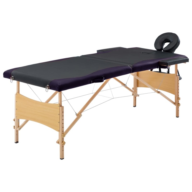 vidaXL Camilla de masaje plegable 2 zonas madera negro vidaXL Camilla de masaje plegable 2 zonas madera negro