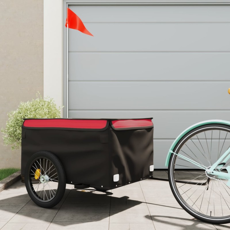vidaXL Remolque para bicicleta hierro negro y rojo 45 kg vidaXL Remolque para bicicleta hierro negro y rojo 45 kg