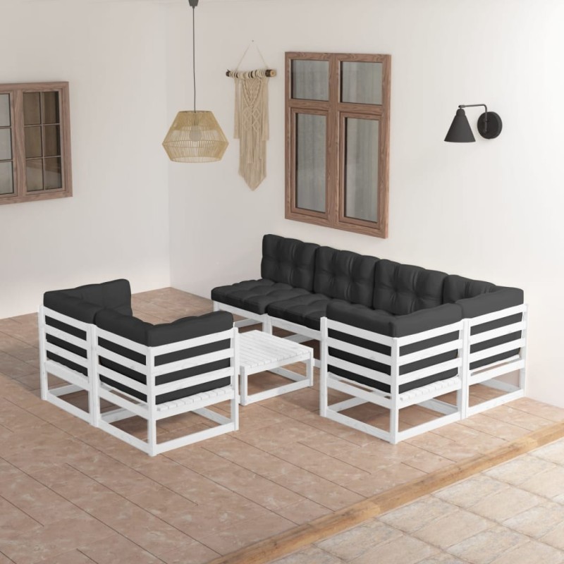 vidaXL Muebles de jardín 8 pzas y cojines madera maciza pino vidaXL Muebles de jardín 8 pzas y cojines madera maciza pino