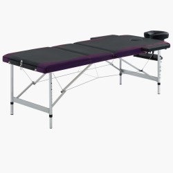 vidaXL Camilla de masaje plegable 3 zonas aluminio negro y morado
