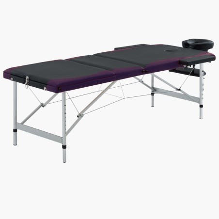 vidaXL Camilla de masaje plegable 3 zonas aluminio negro y morado