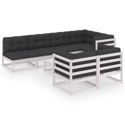 vidaXL Muebles de jardín 8 pzas y cojines madera maciza pino