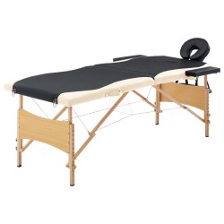 vidaXL Camilla de masaje plegable 2 zonas madera negro y beige